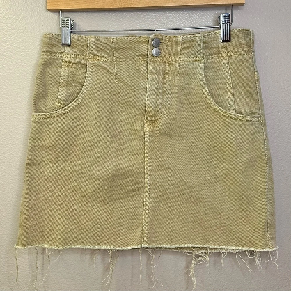 Free People Tan Back Buckle Distressed Mini Skirt Casual